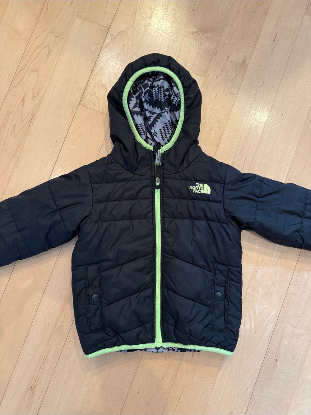 3T The North Face Black Puffer Jacket with Lime Trim